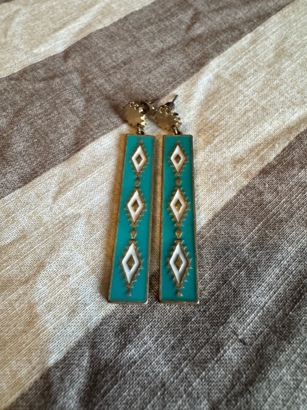 Turquoise Enamel Geometric Dangle Earrings